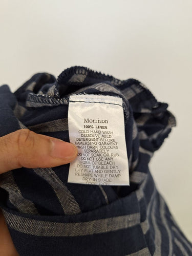 Second-Hand - Morrison Relaxed Navy Striped Linen Pants Size 12 - SwapUp