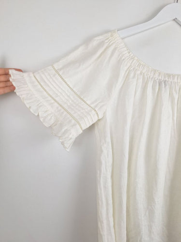 Second-Hand - French Connection Off Shoulder White Linen Top Size 8 - SwapUp