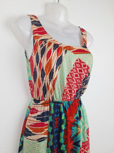 Second-Hand - Piper Colourful Patterned Vacation Satin Dress Size 8 - SwapUp