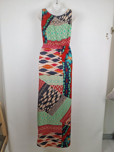 Second-Hand - Piper Colourful Patterned Vacation Satin Dress Size 8 - SwapUp