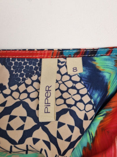 Second-Hand - Piper Colourful Patterned Vacation Satin Dress Size 8 - SwapUp