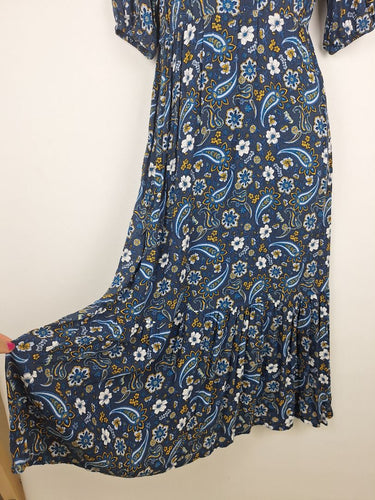 Second-Hand - Piper Blue Yellow Paisley Maxi Dress Size 8 - SwapUp
