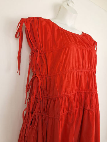 Second-Hand - Arrange Poppy Red Drawstring Trapeze Midi Dress Size 18 - SwapUp
