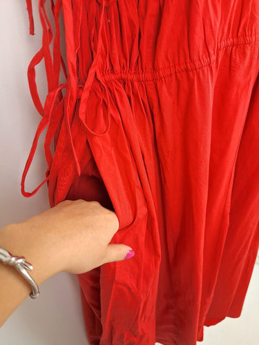 Second-Hand - Arrange Poppy Red Drawstring Trapeze Midi Dress Size 18 - SwapUp