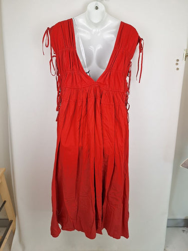 Second-Hand - Arrange Poppy Red Drawstring Trapeze Midi Dress Size 18 - SwapUp