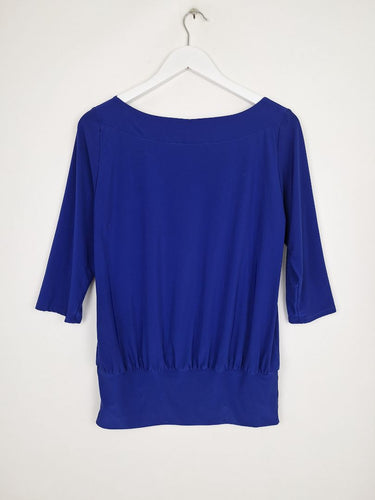 Second-Hand - Leina Broughton Indigo Boat Neck Cinched Waist Top Size 10 - SwapUp