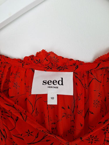 Second-Hand - Seed Crimson & Vine Sheer Blouse Size 10 - SwapUp