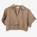 Second-Hand - Seed Mocha Stripe Crop Shirt Size 12 - SwapUp
