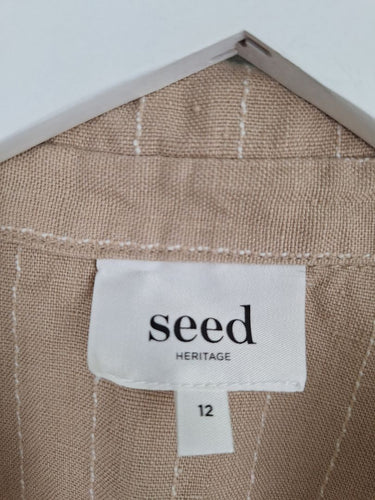 Second-Hand - Seed Mocha Stripe Crop Shirt Size 12 - SwapUp