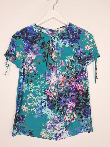 Second-Hand - Marcs Teal Mottled Floral Top Size 6 - SwapUp