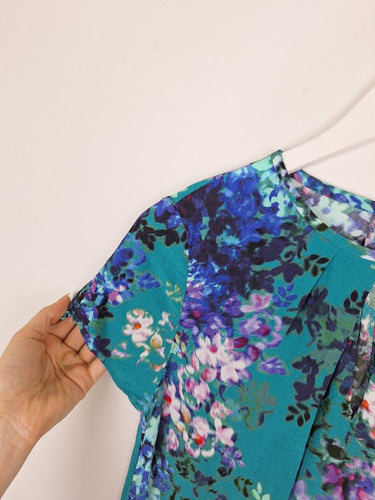Second-Hand - Marcs Teal Mottled Floral Top Size 6 - SwapUp