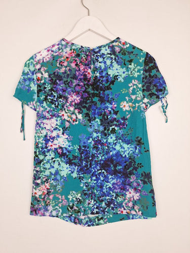 Second-Hand - Marcs Teal Mottled Floral Top Size 6 - SwapUp