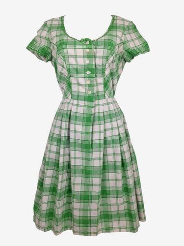 Second-Hand - Assorted Brands Vintage Plaid Trimmed Drindle Midi Dress Size S - SwapUp