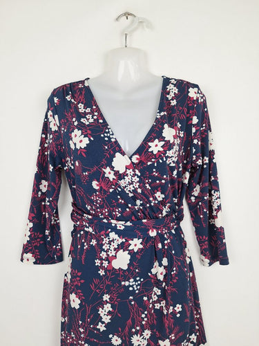 Second-Hand - Leona Edmiston Navy Faux Wrap Booms Midi Dress Size 10 - SwapUp