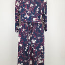 Second-Hand - Leona Edmiston Navy Faux Wrap Booms Midi Dress Size 10 - SwapUp