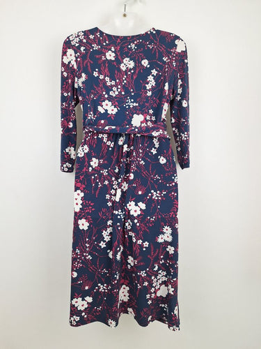 Second-Hand - Leona Edmiston Navy Faux Wrap Booms Midi Dress Size 10 - SwapUp