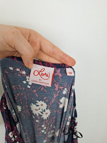 Second-Hand - Leona Edmiston Navy Faux Wrap Booms Midi Dress Size 10 - SwapUp