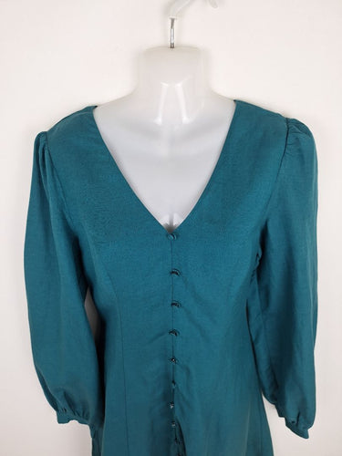 Second-Hand - Princess Highway Peacock Linen Blend Flared Mini Dress Size 10 - SwapUp