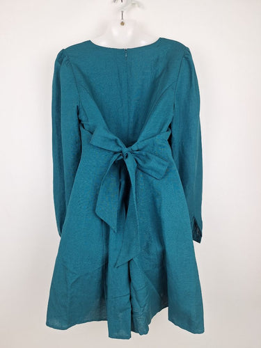 Second-Hand - Princess Highway Peacock Linen Blend Flared Mini Dress Size 10 - SwapUp