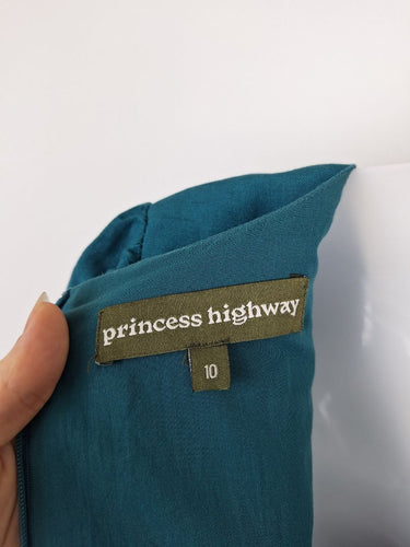 Second-Hand - Princess Highway Peacock Linen Blend Flared Mini Dress Size 10 - SwapUp