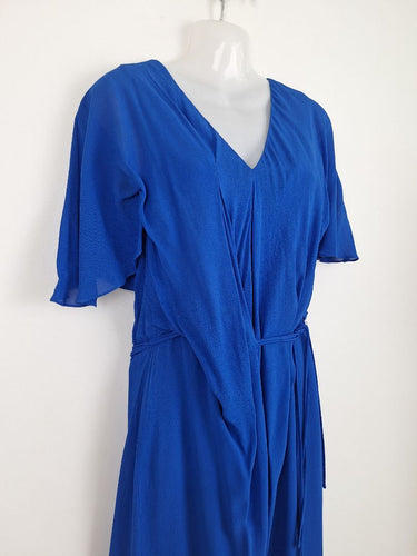 Second-Hand - Veronika Maine Electric Blue Crepe Belted Midi Dress Size 8 - SwapUp