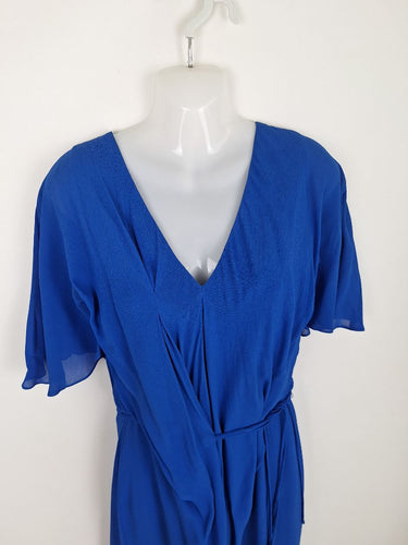 Second-Hand - Veronika Maine Electric Blue Crepe Belted Midi Dress Size 8 - SwapUp