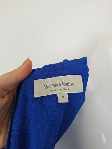 Second-Hand - Veronika Maine Electric Blue Crepe Belted Midi Dress Size 8 - SwapUp