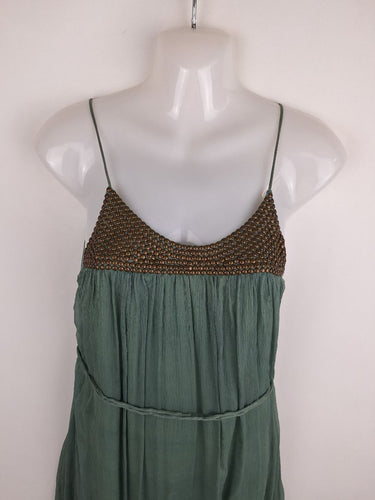 Second-Hand - Magali Pascal Bohemian Sage Studded Silk Mini Dress Size M - SwapUp