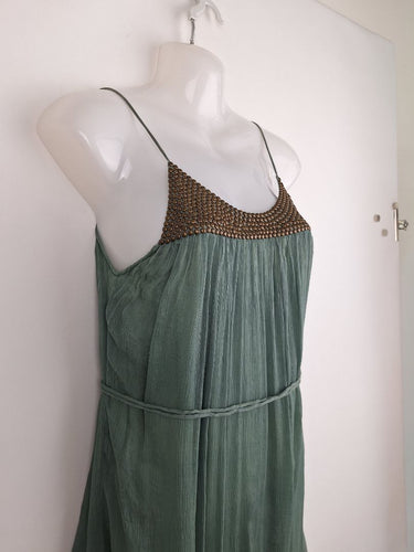 Second-Hand - Magali Pascal Bohemian Sage Studded Silk Mini Dress Size M - SwapUp