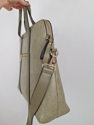 Second-Hand - Louenhide Olive Reptile Boxy Laptop Bag - SwapUp