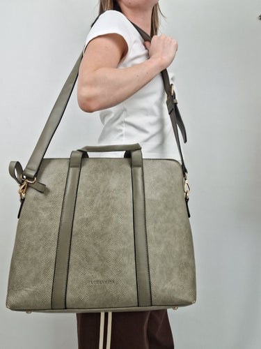 Second-Hand - Louenhide Olive Reptile Boxy Laptop Bag - SwapUp