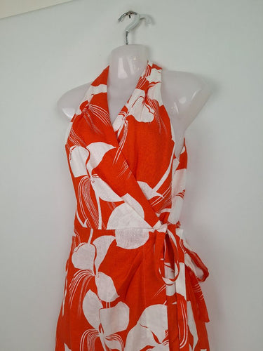 Second-Hand - Country Road Orange Floral Linen Wrap Dress Size 8 - SwapUp