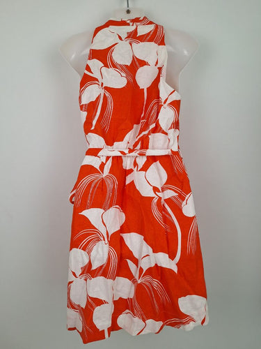 Second-Hand - Country Road Orange Floral Linen Wrap Dress Size 8 - SwapUp
