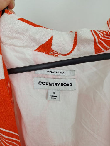 Second-Hand - Country Road Orange Floral Linen Wrap Dress Size 8 - SwapUp