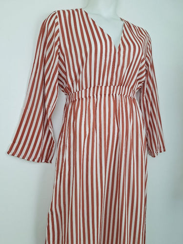 Second-Hand - Country Road Russet Stripe V Neck Midi Dress Size 8 - SwapUp