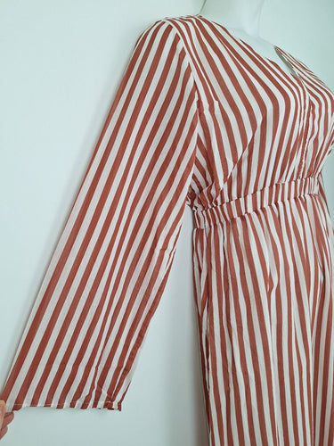 Second-Hand - Country Road Russet Stripe V Neck Midi Dress Size 8 - SwapUp