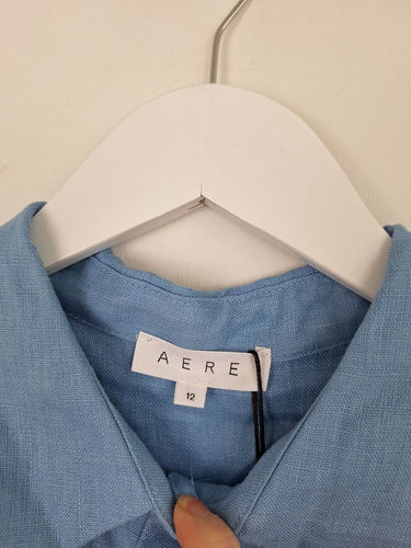 Second-Hand - Aere Coast Blue Linen Soft Puff Sleeve Dress Size 12 - SwapUp