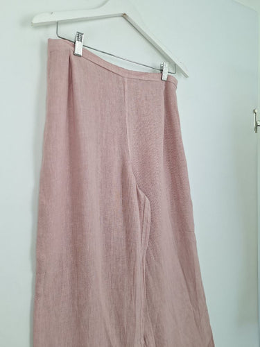 Second-Hand - Humidity Dusty Pink Linen Wide Leg Pants Size 10 - SwapUp
