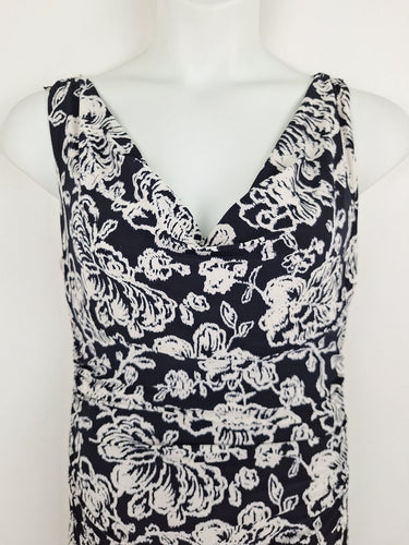 Second-Hand - Lauren Ralph Lauren Navy Rose Cowl Neck Mini Dress Size 10 - SwapUp