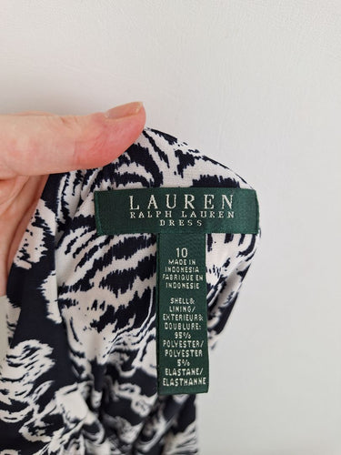 Second-Hand - Lauren Ralph Lauren Navy Rose Cowl Neck Mini Dress Size 10 - SwapUp