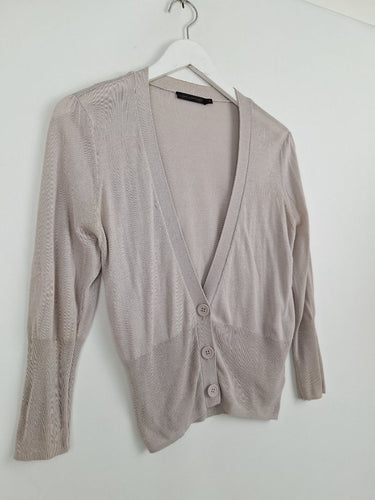 Second-Hand - David Lawrence Taupe Deep V Fine Knit Cardigan Size M - SwapUp