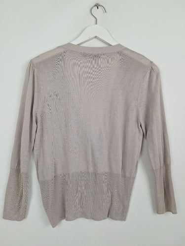 Second-Hand - David Lawrence Taupe Deep V Fine Knit Cardigan Size M - SwapUp