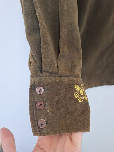 Second-Hand - Lavender Road Dark Olive Embroidered Detail Shirt Size 12 - SwapUp