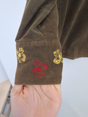 Second-Hand - Lavender Road Dark Olive Embroidered Detail Shirt Size 12 - SwapUp