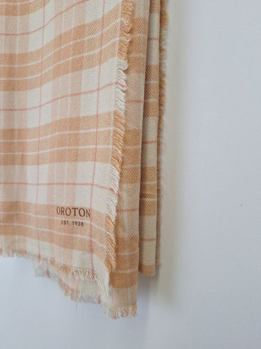 Second-Hand - Oroton Peach Checkered Fringe Edge Scarf - SwapUp