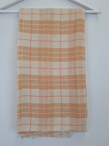 Second-Hand - Oroton Peach Checkered Fringe Edge Scarf - SwapUp