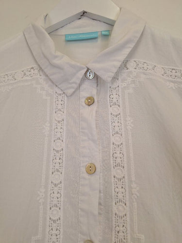 Second-Hand - Blue Illusion Semi Sheer Lace Patchwork Shirt Size XS - SwapUp