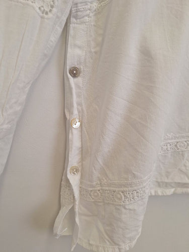 Second-Hand - Blue Illusion Semi Sheer Lace Patchwork Shirt Size XS - SwapUp