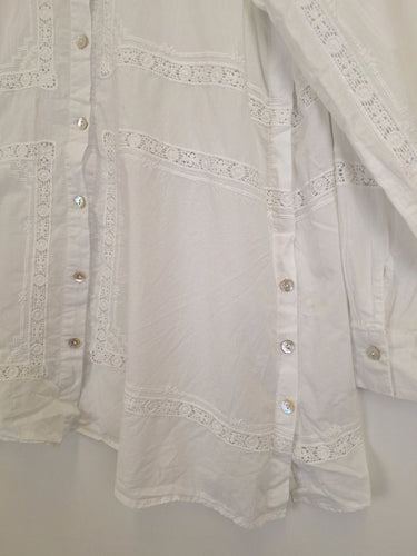 Second-Hand - Blue Illusion Semi Sheer Lace Patchwork Shirt Size XS - SwapUp