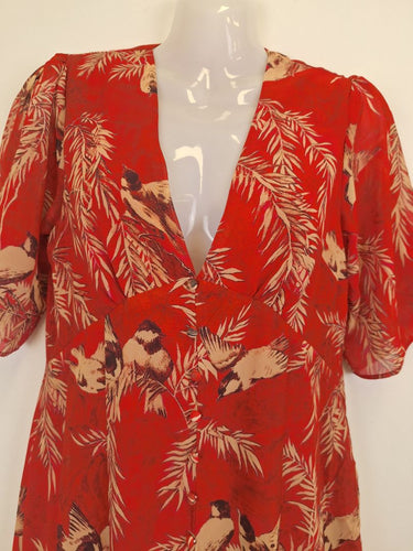 Second-Hand - Hope & Ivy Playful Sparrows Midi Dress Size 10 - SwapUp